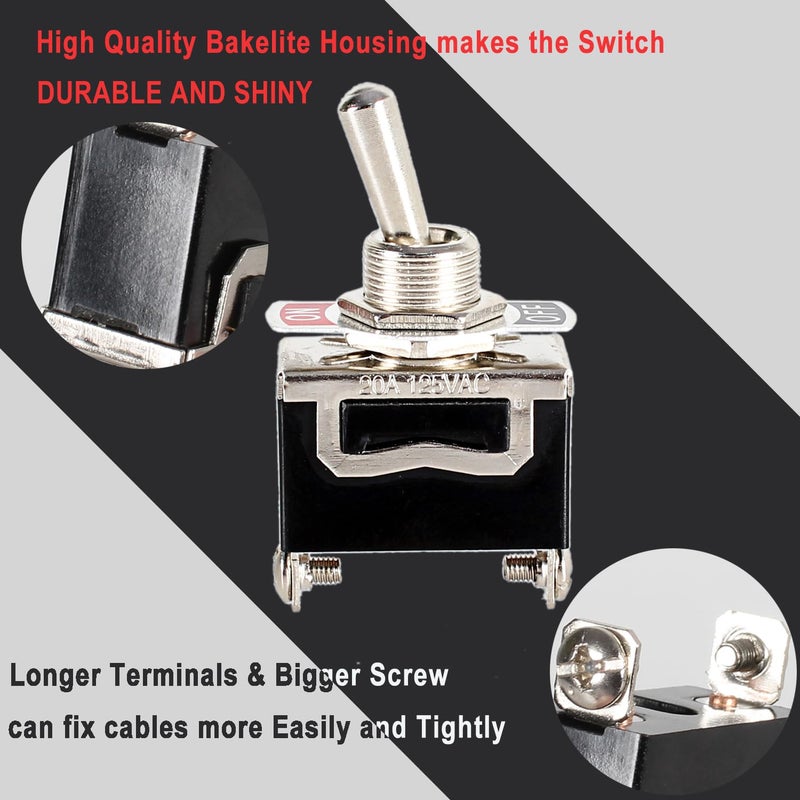 DMWD 5pcs Heavy Duty Rocker Toggle Switch 30A 12VDC / 20A 120VAC SPST 2Pin ON/Off Electric Pull Push Latching Switch Bakelite Housing with Waterproof Boot Cap for Car Boat Marine (Black) - Image 4